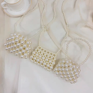 Handmade Beaded Mini Crossbody Bag Faux Artificial Pearl Acrylic Metal Bead Woven Handbag Elegant Sweet Fashion Accessory For Girls