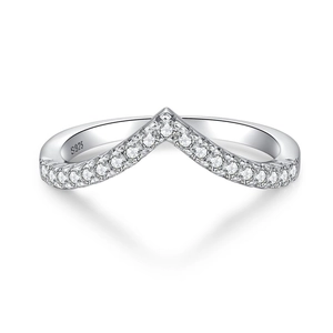 Elegante anello in argento sterling S925 a forma di V per donna con zirconi micro-incastonati