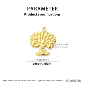 Ciondolo albero della vita dorato in acciaio inox, misure 28x25mm e peso di 8g