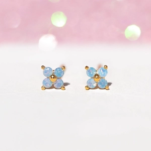 Tiny Four Leaf Clover Flower Stud Earrings Copper Zircon Inlaid With Silver Earring Post For Women Dainty Jewelry