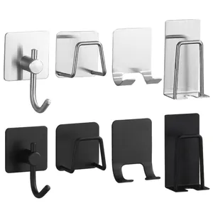304 stainless steel adhesive wall hooks in silver and matte black finish