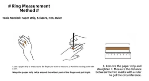 Size guide for measuring finger circumference with paper strip for a perfect ring fit