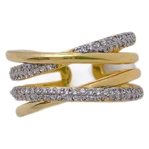 Anello aperto multistrato placcato oro 18k con zirconi cubici brillanti e scintillanti