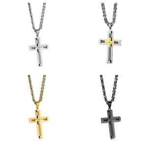 Colliers croix avec chaîne byzantine en acier inoxydable, finitions argent et or