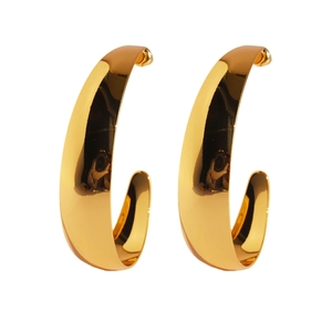 Modern gold C-shape drop earrings with a polished mirror finish for a bold look