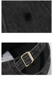 Détails de la boucle métallique réglable et des œillets de la casquette en coton lavé