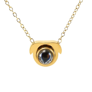 Golden titanium steel necklace with 100 languages I love you projection stone dog pendant