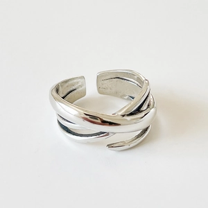 Polished 925 sterling silver multilayer woven ring with an adjustable open design
