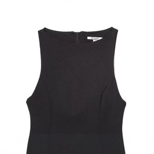 Minivestido negro sin mangas para mujer con lazo en contraste y textura de punto