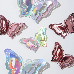 3D hollow laser silver and rose gold butterfly wall stickers for home holiday decoration