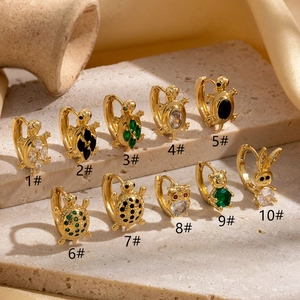 Collection of gold-plated copper animal cartilages earrings with zircon inlays