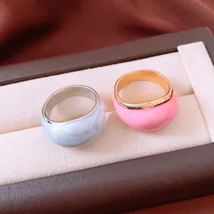 Anello In Lega Minimalista Grosso Con Smalto Motivo Marmo Fascia Larga Gioielli Di Moda Geometrici Per Donna