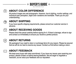 Detailed buyer notice information regarding shipping and return policies for jewelry