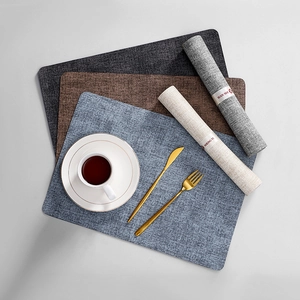 PU Leather Placemats Waterproof Oil Proof Heat Resistant Linen Texture Table Mats Rectangle Oval Nordic Style For Dining