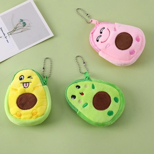 Cute avocado plush coin purse pendants in yellow green and pink with zipper and chain