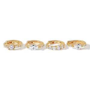 Set of four S925 sterling silver gold-plated hoop earrings with sparkling cubic zirconia