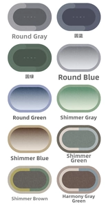 Catalog of 10 minimalist oval bath mats featuring non-slip backings and assorted colors