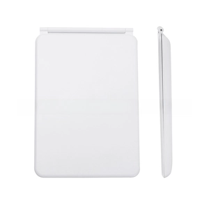 Slim side view of portable LED makeup mirror showing hinge structure and white folding design