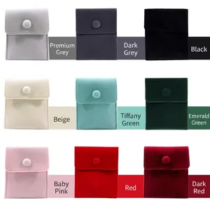 Thick velvet jewelry pouch set with snap buttons in nine different colors