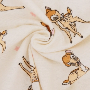 Soft cotton baby crib fitted sheet featuring Bambi cartoon print in beige fabric