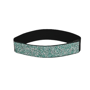 Elastic waist belt with sparkling rhinestones and teal sequins on black fabric