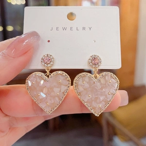 Heart Shaped Pink Crystal Earrings Gold Plated Copper Rhinestone With 925 Sterling Silver Earring Post Elegant Jewelry For Women