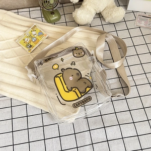 Clear square crossbody bag featuring a cute cartoon capybara print and canvas insert