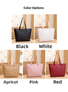 Quilted tote bags shown in black, white, beige, pink and red variety color options