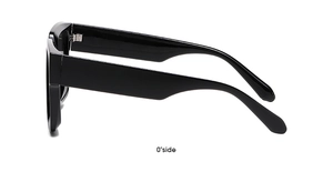 Detailed 0-degree side view of classic black square frame sunglasses with glossy finish