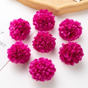 Detail of seven rose red artificial silk hydrangea heads for DIY floral decorations