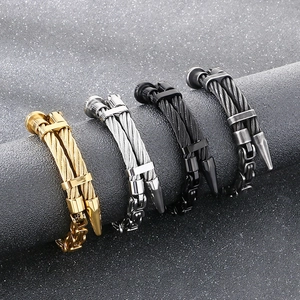 Industrial twist cable steel bracelets in gold, silver, black, and gunmetal finishes