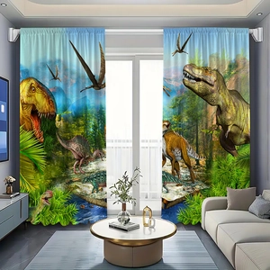 Window Blackout Curtains Polyester 3D Digital Print Dinosaur Jurassic Forest Floral Abstract Art Decorative Drapes Room