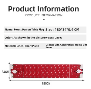Detailed size chart for the red linen Christmas table runner featuring forest gnome designs