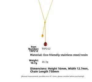 Detailed view of long Y-necklace with 16mm resin ball pendant and stainless steel chain