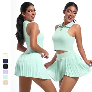 Set Top Polo Senza Maniche e Gonna a Pliche da Donna Tuta Sportiva Traspirante ad Asciugatura Rapida per Tennis Golf Fitness