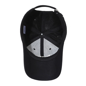 Classic black 100% cotton baseball cap with structured six-panel design and adjustable strap