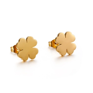 Boucles d'oreilles trèfle à quatre feuilles en acier inoxydable plaqué or rose 18K