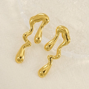 18K Gold Plated Stainless Steel Irregular Water Drop Liquid Metal Stud Earrings For Women Minimalist Fashion