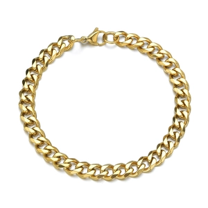 Polished gold Cuban link chain bracelet for couples with glossy six-sided grinding finish