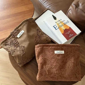 Vintage Floral Embroidery Makeup Bag Retro Suede Cotton Linen Clutch Handbag Cosmetic Organizer Zipper Pouch Women