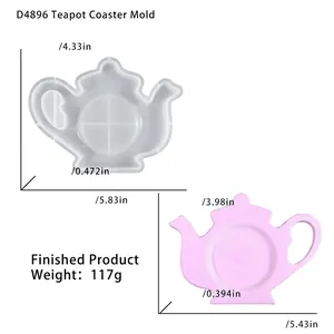Silicone teapot coaster mold specifications with precise dimensions and finished pink weight