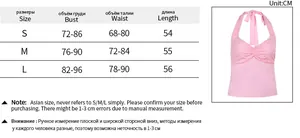 Size chart for backless lace patchwork halter top showing bust and waist measurements