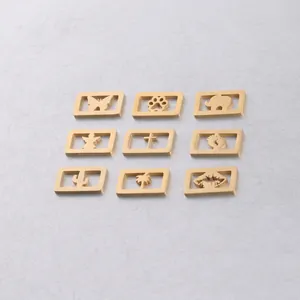 Pendentifs Rectangulaires Creux Acier Inoxydable 304 Poli Miroir Pour Création Bijoux DIY Motifs Éléphant Cœur Ange Croix