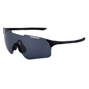 Matte black cycling sunglasses with grey lenses and wrap-around frame at a 45-degree angle