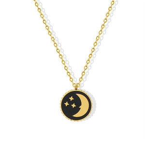 Minimalist 18k gold plated stainless steel necklace with star and moon pendant
