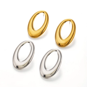 Minimalist thick oval stainless steel hollow earrings in gold and silver finish
