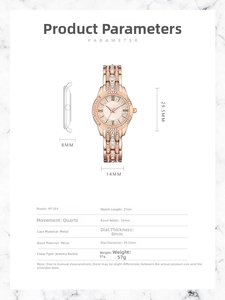 Spécifications de la montre rose gold sertie de cristaux avec boîtier 29,5mm