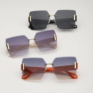 Rimless Oversized Square Sunglasses Gradient Lens PC Metal UV400 Fashion Luxury Women Outdoor Travel