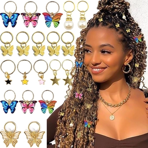 Butterfly Braid Rings Colorful Enamel Star Alloy Pendants Faux Artificial Pearl Dreadlock Hair Clips Accessories Women Braiding