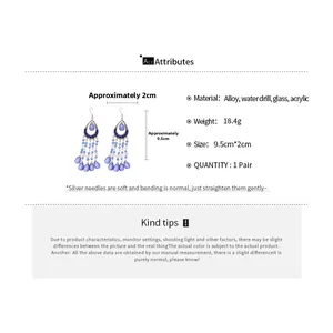 Detailed size specifications for bohemian vintage glass tassel teardrop earrings
